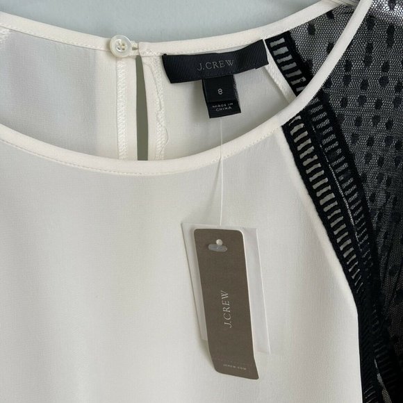 New J. Crew Ivory Black Silk Flutter Sleeve Top in Swiss Dot - Picture 2 of 7